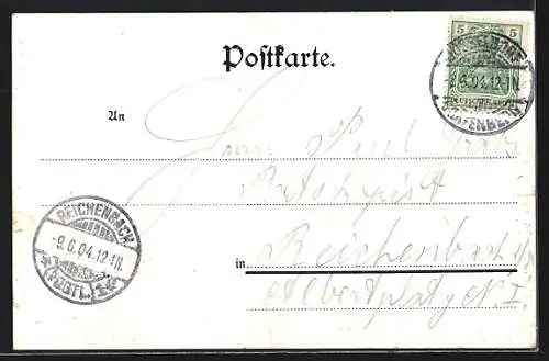 Mondschein-Lithographie Düsseldorf-Grafenberg, Gaststätte Haardt mit Wasser-Stellwerk und Garten