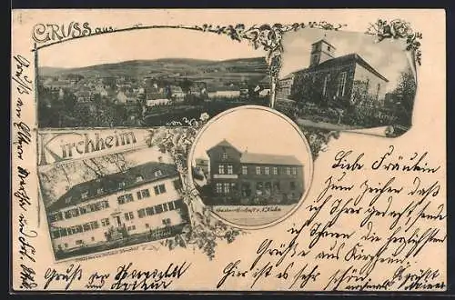 AK Kirchheim / Hessen, Gasthof N. Nuhn, Schloss, Kirche, Ortsansicht