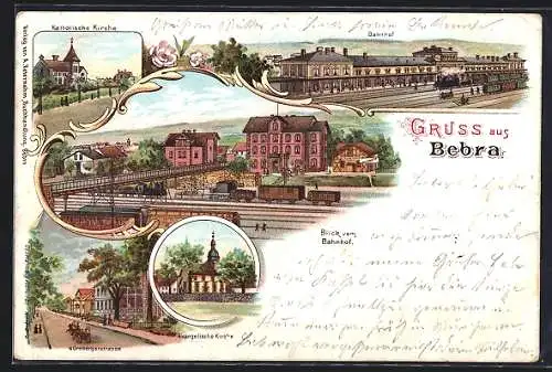 Lithographie Bebra, Bahnhof, Gleisanlagen, Nürnbergerstrasse