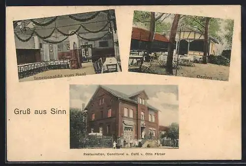 AK Sinn / Hessen, Café & Conditorei Otto Färber, Ausse- und Innenansicht, Garten