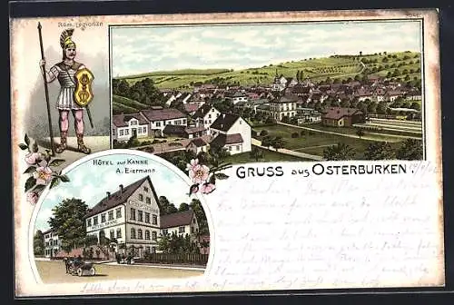 Lithographie Osterburken, Röm. Legionär, Hotel zur Kanne