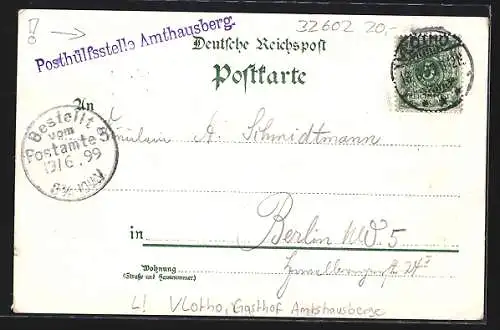Lithographie Vlotho, Gasthof auf dem Amthausberg, Ortsansicht aus der Ferne