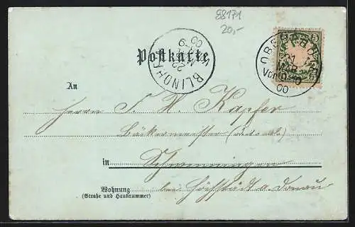 Mondschein-Lithographie Simmerberg, Neue Actienbrauerei, Strasse, Marktplatz
