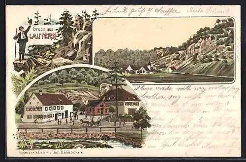 Lithographie Lautern / Württ., Gasthaus zum Lamm, Panorama