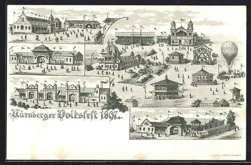 Lithographie Nürnberg, Nürnberger Volksfest 1897, Festplatz