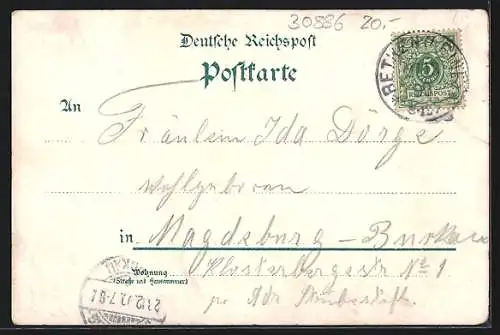 Lithographie Rethen a. d. Leine, Gasthof von W. Buchwald, Bahnhof, Villa