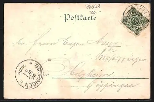 Lithographie Hessenthal / Schwäb. Hall, Bahnhof mit Restaurant, Comburg, Einkorn