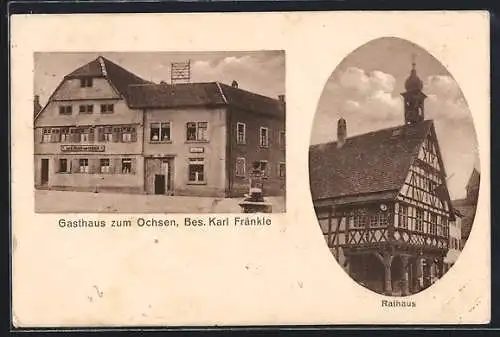 AK Königsbach / Baden, Gasthaus zum Ochsen, Rathaus