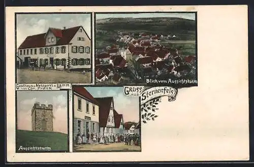 AK Sternenfels, Gasthaus und Metzgerei zum Lamm, Aussichtsturm, Gesamtansicht