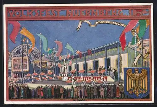 Künstler-AK Nürnberg, Volksfest, Eröffnungsfeier, Wappen