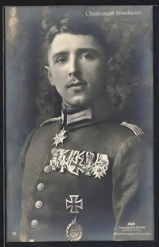 Foto-AK Sanke Nr. 360: Kampfflieger Oberleutnant Max Immelmann, Uniformfoto