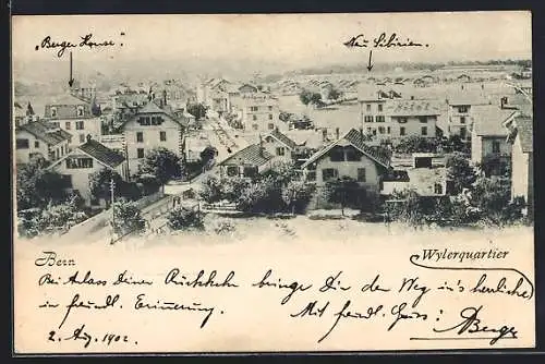 AK Bern, Wylerquartier aus der Vogelschau