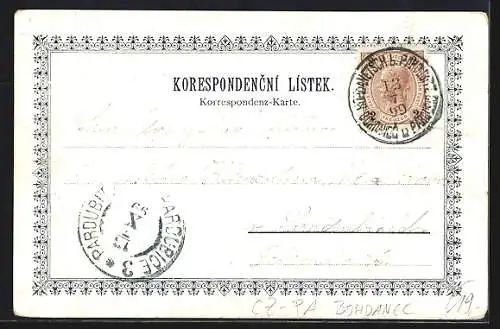 Lithographie Lazne Bohdanec, Mestranske a obecne skoly, Lazne, Radnice, Posta