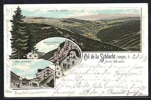 Lithographie Col de la Schlucht, Hotel Defranaux, Route de la Schlucht (le Tunnel)