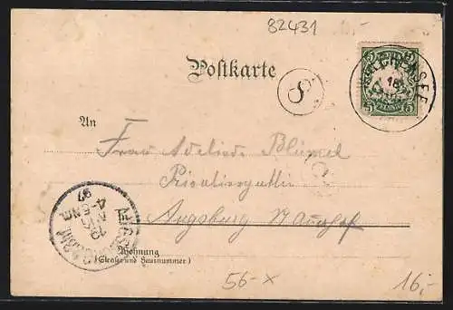 Lithographie Herzogstand-Berghütte, Blick auf Herzogstand und Heimgarten