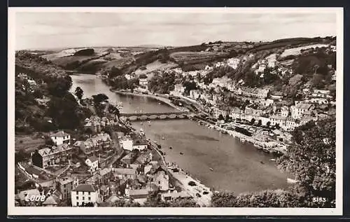 AK Looe, Panorama mit Fluss und Brücke