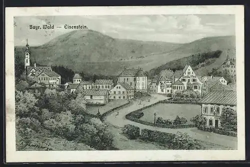 Künstler-AK sign. Hans Pernat: Eisenstein /Bayr. Wald, Ortspartie mit Gasthof Pledl