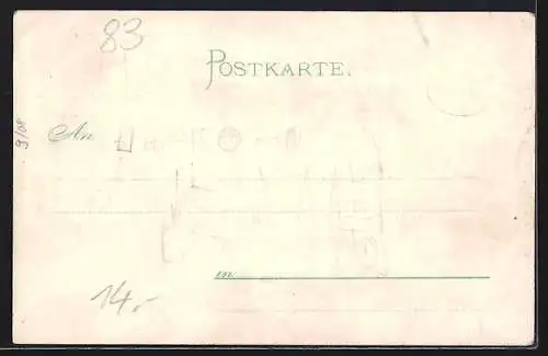 Lithographie Landshut / Isar, Rathaus, Altstadt, Stadtansicht, Wandgemälde im Rathaussaal