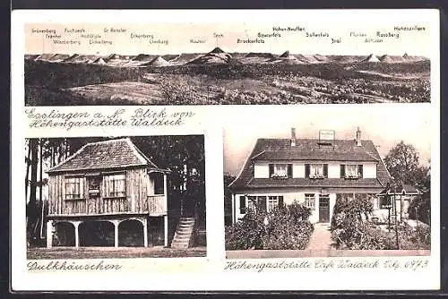 AK Esslingen a. N., Gaststätte Waldeck, Dulkhäuschen und Panorama