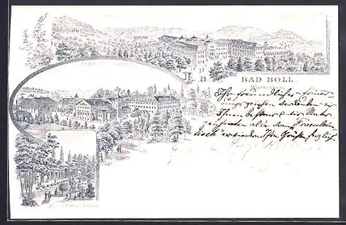Lithographie Bad Boll /Württemberg, Hotel und Ortspartie