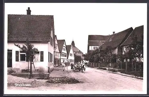 AK Pfahlbronn, Strassenpartie mit Ochsenkarren