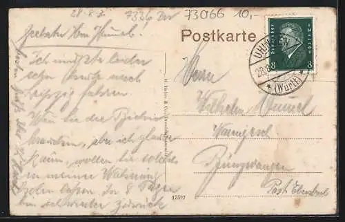 AK Uhingen, Partie in der Kirchheimer Strasse mit Rathaus