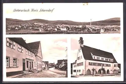 AK Unterurbach, Totalansicht, Rathaus, Hauptstrasse