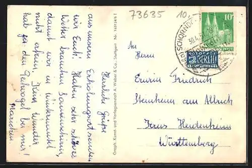 AK Unterurbach, Totalansicht, Rathaus, Hauptstrasse