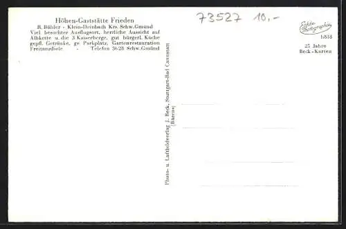 AK Klein-Deinbach /Schw. Gmünd, Höhen-Gaststätte Frieden, Bes. R. Bühler