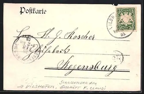 Foto-AK Vilshofen, Strasseneck am Geschäft F. Claudi