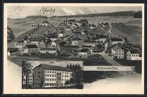 Künstler-AK sign. Hans Pernat: Münchshofen, Bad, Ortsansicht aus der Vogelschau