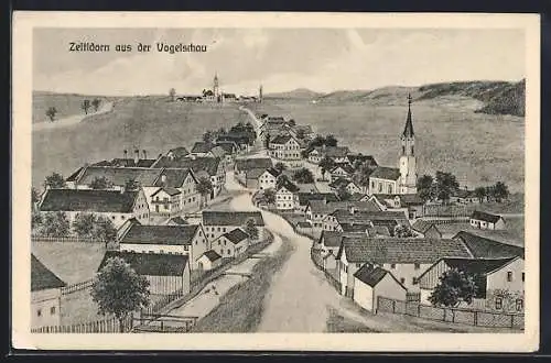 Künstler-AK sign. Hans Pernat: Zeitldorn / Straubing, Ortsansicht aus der Vogelschau