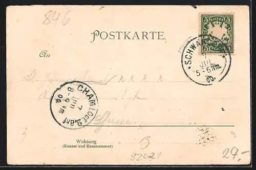 Lithographie Schwandorf / Bayern, Marktplatz und Kreuzberg-Kirche