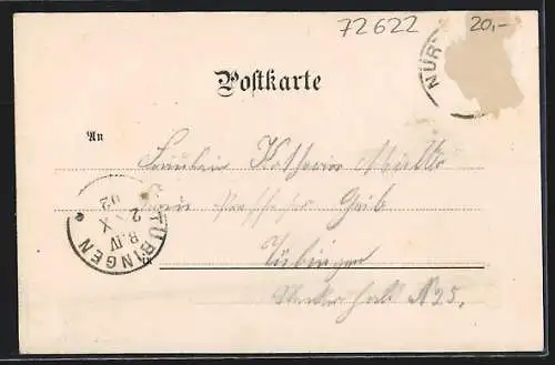 Lithographie Esslingen /Neckar, Burg, Ortsansicht, Karte der Umgebung