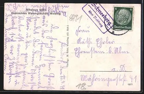 AK Weiding i. Opf., Gemischtwarengeschäft v. Bösl, Ortsansicht