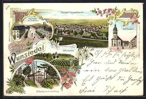 Lithographie Wunsiedel, Aufgang zur Luisenburg, Jean Paulsplatz, Katharinenberg