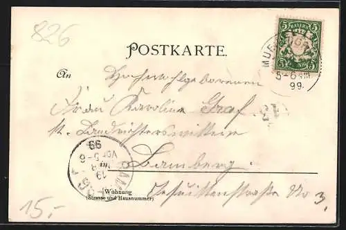 Lithographie Mühldorf /Inn, Totalansicht, Rathaus, Maximilianbrücke