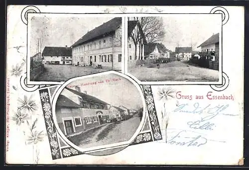 AK Essenbach, Spezerei-Handlung v. Th. Stark, Strassenpartien