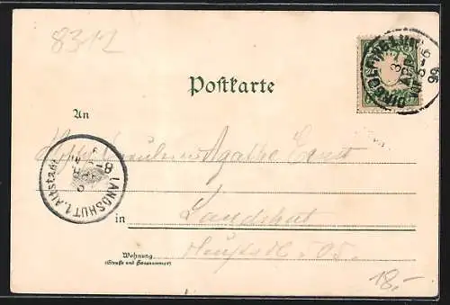 Lithographie Dingolfing, Schwammerl und Herz, Ortsansicht