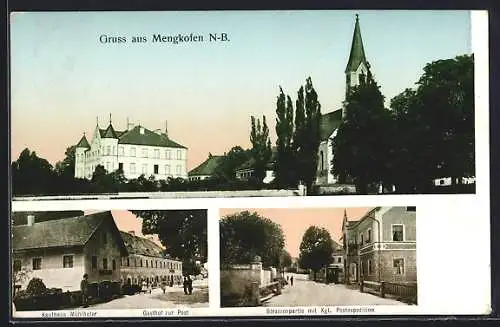 AK Mengkofen, Gasthof zur Post, Kaufhaus Mühlhofer, Kgl. Postexpedition