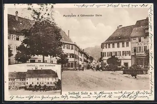 AK Sulz a. N., Gasthof zum Waldhorn, Marktplatz, Gähnender Stein