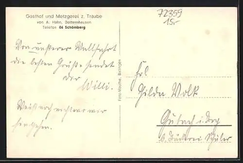AK Dotternhausen /Wttbg., Gasthof u. Metzgerei Traube, Ortsansicht mit Plettenberg