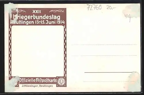 Künstler-AK Reutlingen, XXII. Kriegerbundestag 13.-15. Juni 1914, Ortsansicht