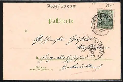 Lithographie Münsingen, Hotel Fezer, Ludwigshöhe, Casino, Truppenübungsplatz aus der Vogelschau