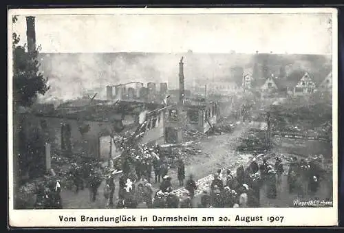 AK Darmsheim, Brandunglück 1907, Zerstörte Ortspartie