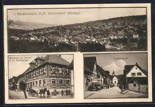 AK Hösslinswart /Schorndorf, Gasthaus z. Krone, Strassenpartie