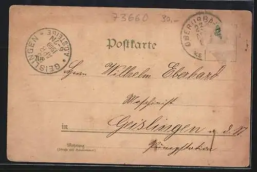 Lithographie Oberurbach / Remstal, Gasthaus zum Hirsch, Rettungs-Anstalt, Schule