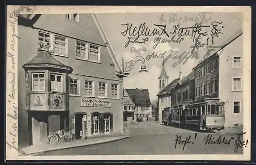 AK Pfullingen, Gasthof zur Krone v. J. Sommer mit historischem Erker