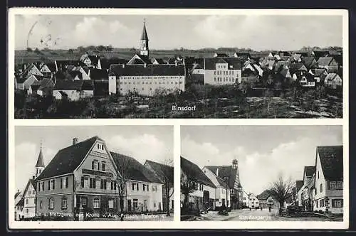 AK Binsdorf, Gasthaus & Metzgerei zur Krone, Strassenpartie, Totalansicht