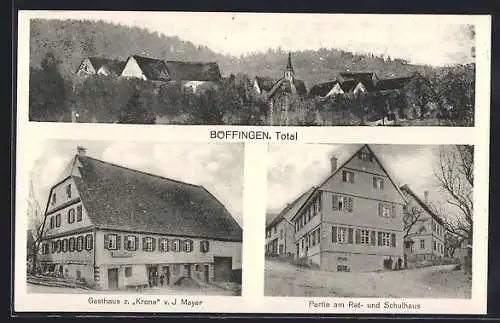 AK Böffingen / Glatten, Gasthaus zur Krone von J. Mayer, Rathaus und Schule, Totalansicht